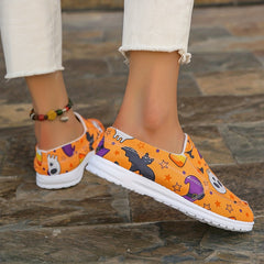 Women's Halloween Canvas Shoes Pumpkin Ghost Print Slip On Shoes