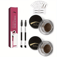 2pcs Eyebrow Pomade With Brush + 2 Pcs Eyebrow Gel Brush + 10pcs Eyebrow Stencil
