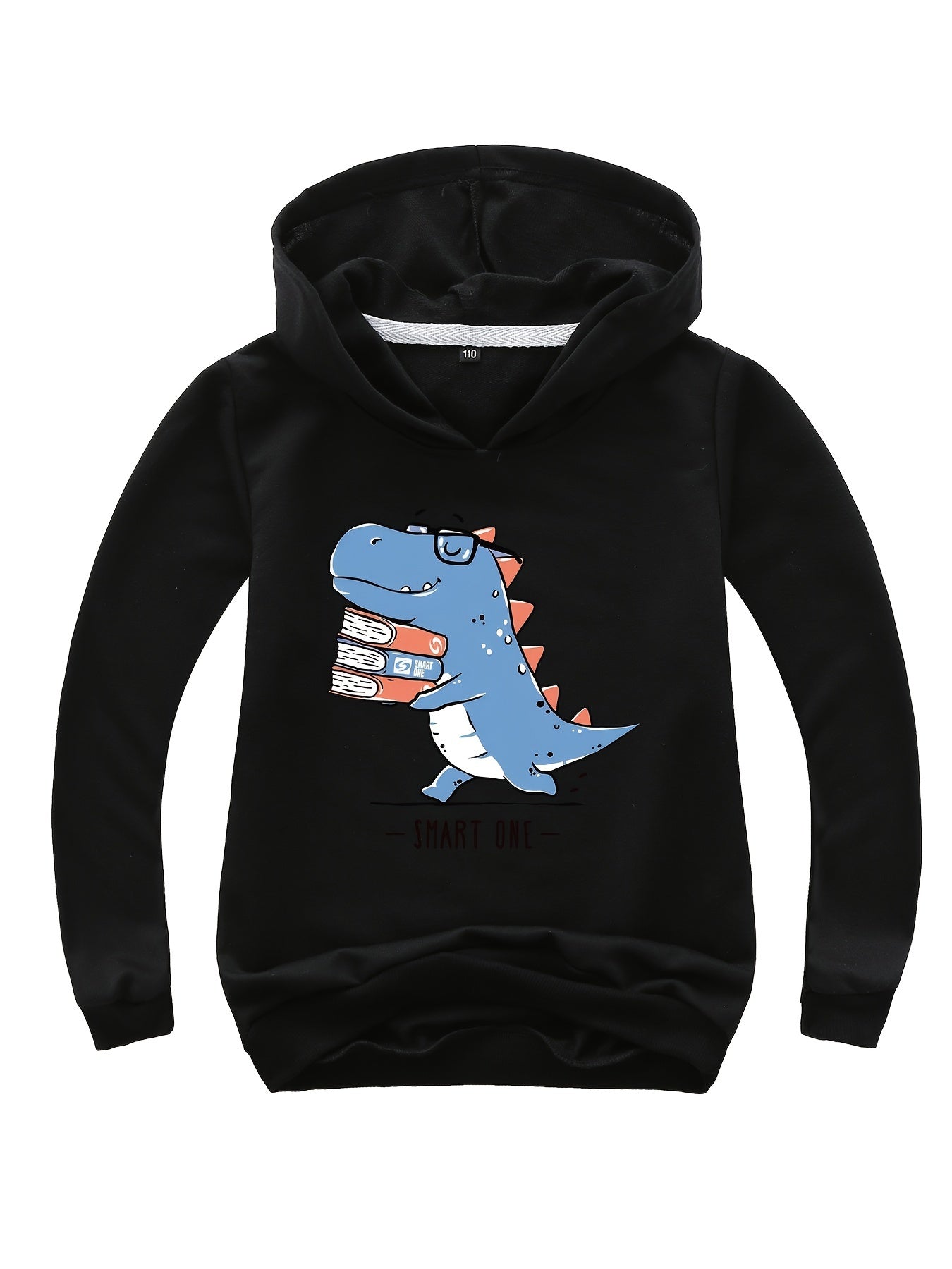Girls Dino Graphic Hooded Pullover for Spring Fall