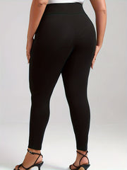  Solid Button High Rise Skinny Trousers