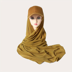 Hijab Baseball Cap With Chiffon Shawl Solid Sun Hats In One 2 piece Headscarf