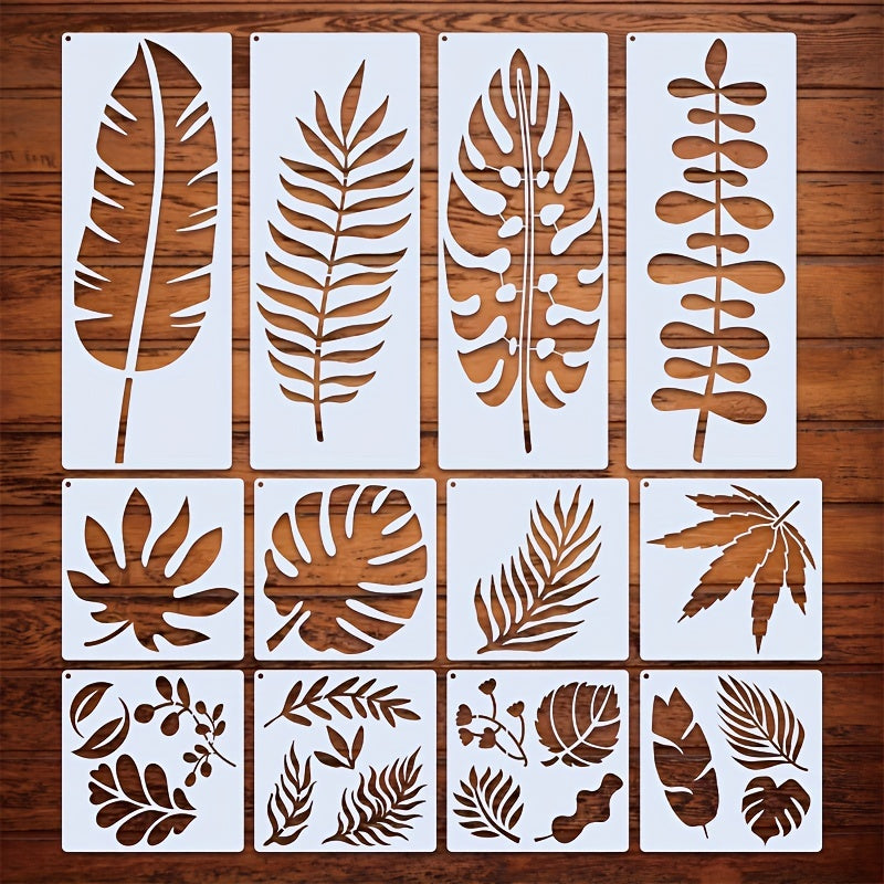 12pcs Leaf Stencils for Drawing Painting On Wall Home Decor