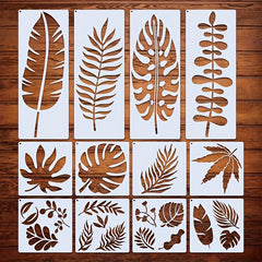 12pcs Leaf Stencils for Drawing Painting On Wall Home Decor
