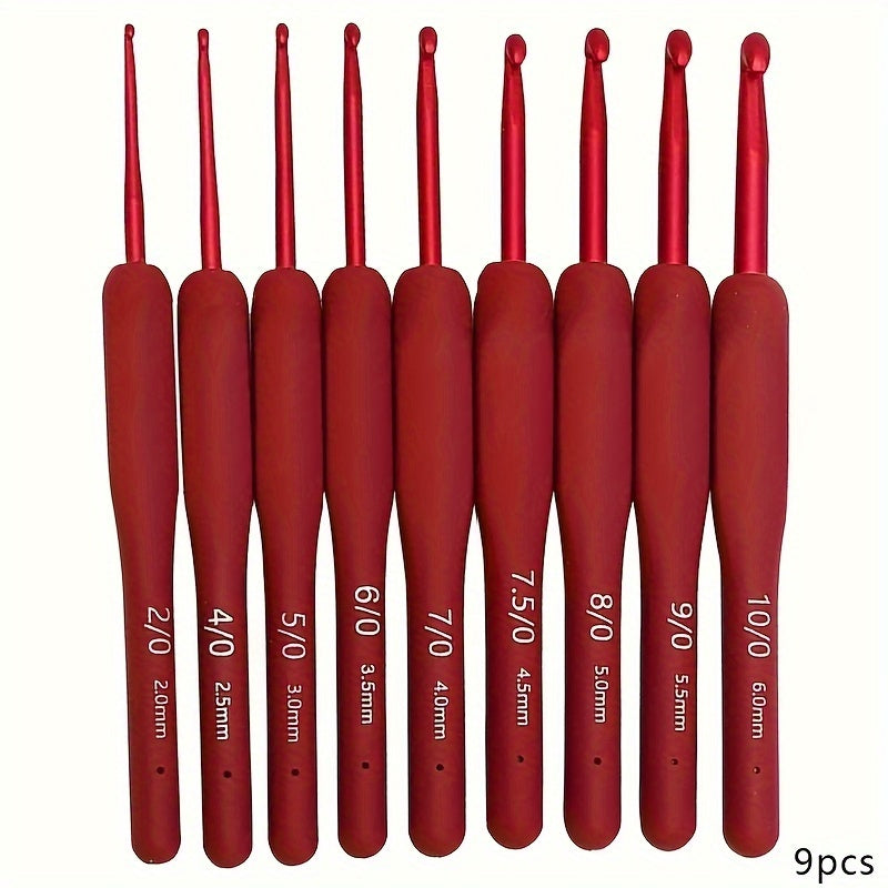 9pcs Red Handle Soft Crochet Hooks Set for Arthritic Hands