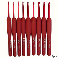 9pcs Red Handle Soft Crochet Hooks Set for Arthritic Hands