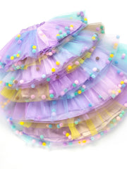 Girls Fluffy Tulle Tutu Skirt with Pom Pom for Party