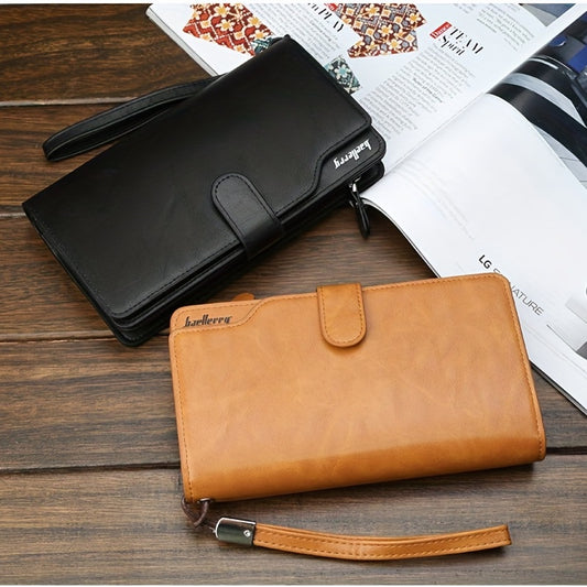 Men's Leather Trifold Wallet with Card Slots and Zipper Coin Purses