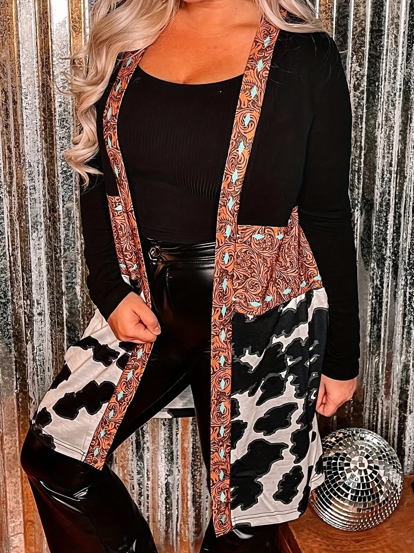  Paisley & Cow Print Long Sleeve Boho Cardigan