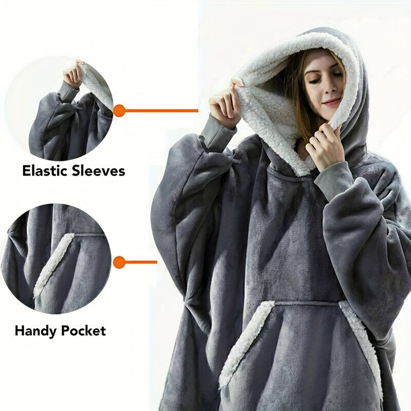 Oversized Sherpa Fleece Hoodie Blanket Cozy Soft Warm Snuggle Throw Sweatshirt