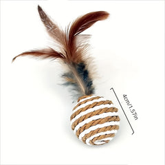 Sisal Cat Teasing Ball Toy With Feather - Cat Scratch Resistant Toy