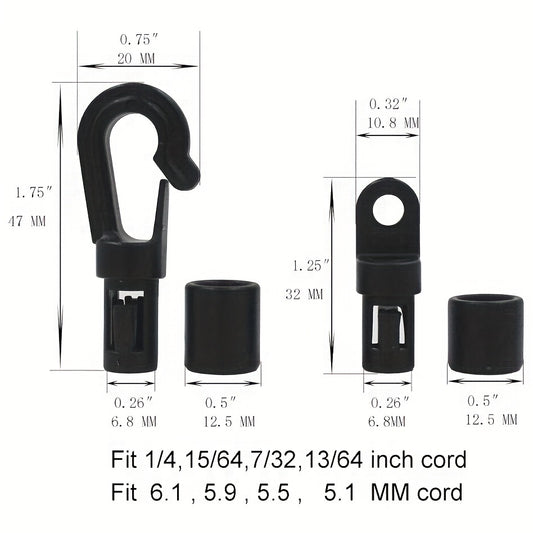 12pcs Bungee Shock Cord Hook Open End Hooks Plastic Rope Terminal Ends Hooks