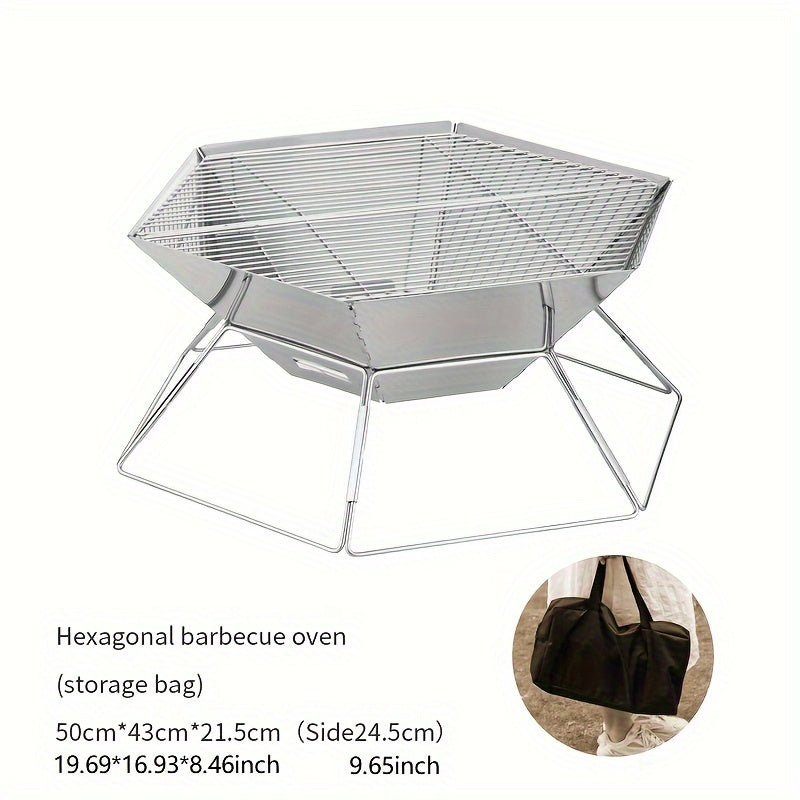 Hexagonal Barbecue Grill Stainless Steel Foldable Charcoal Grill