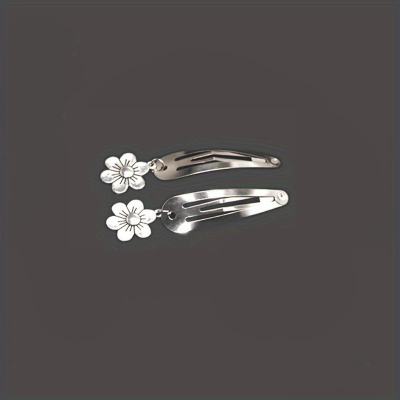 Y2K Metal Snap Clip Flower Heart Tassel Hair Clip Women Girls