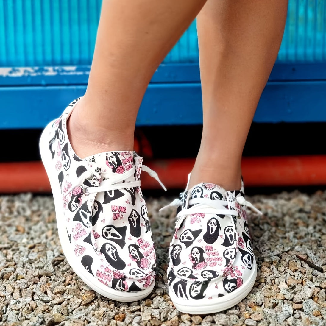 Women's Scream Pattern Slip On Canvas Shoes Halloween Shoes