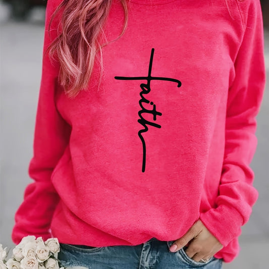 Letter Print Pullover Sweatshirt Long Sleeve Crew Neck for Fall & Winter