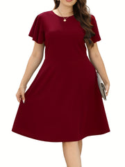  Solid Ruffle Sleeve A-Line Party Dress with Pockets