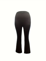  Solid High Rise Flared Leg Trousers
