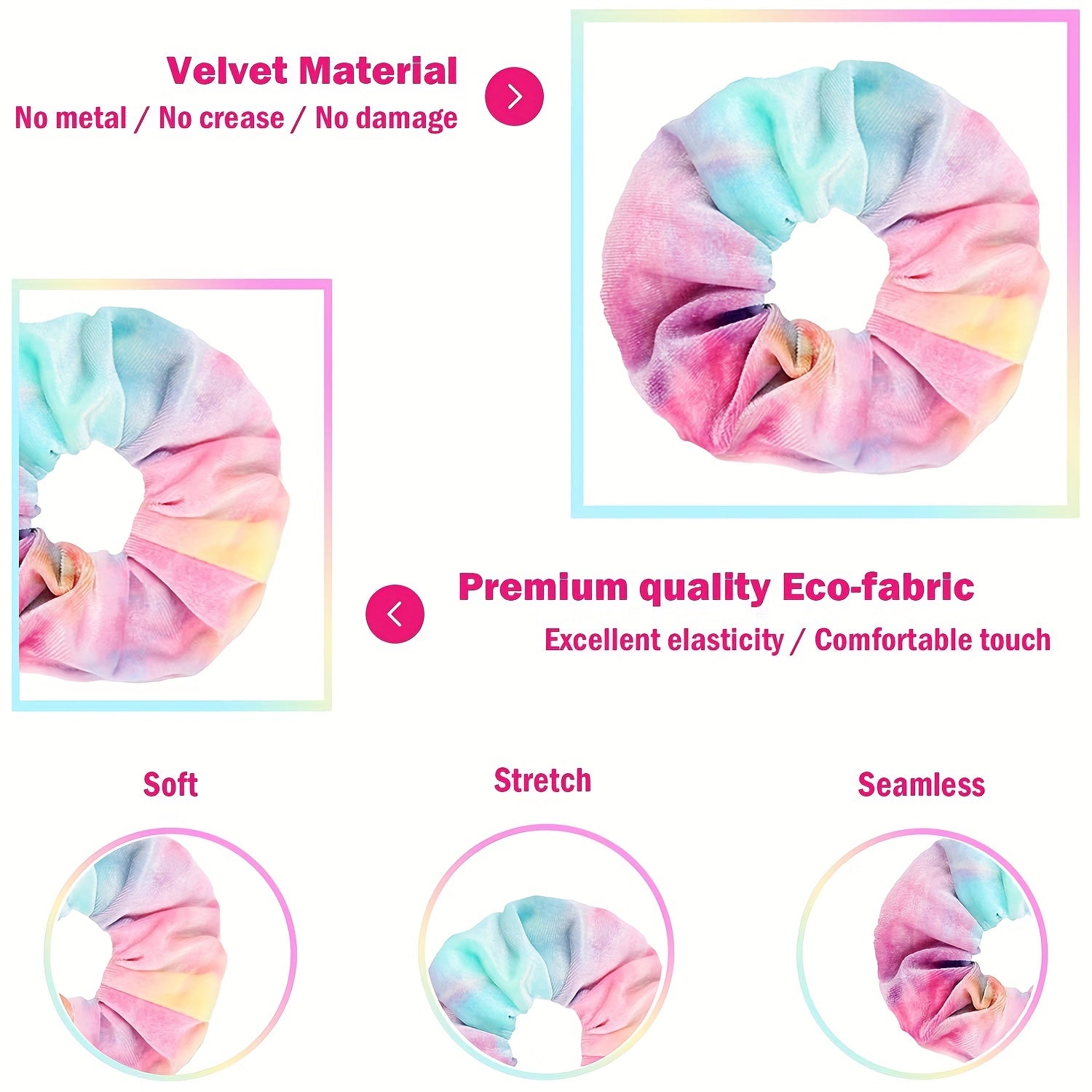 12 Pcs Tie Dye Velvet Scrunchies for Hair - Soft Rainbow Hair Bands