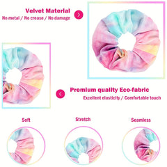 12 Pcs Tie Dye Velvet Scrunchies for Hair - Soft Rainbow Hair Bands