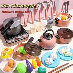 Colorful Kids' Play Kitchen Set with Utensils, Pots, Pans, and Microwave