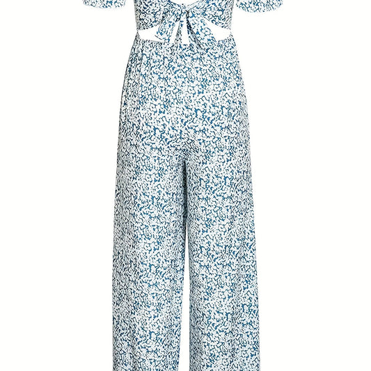  Sexy Jumpsuit Women's Plus Ditsy Floral Print Shirred Off Shoulder Jum