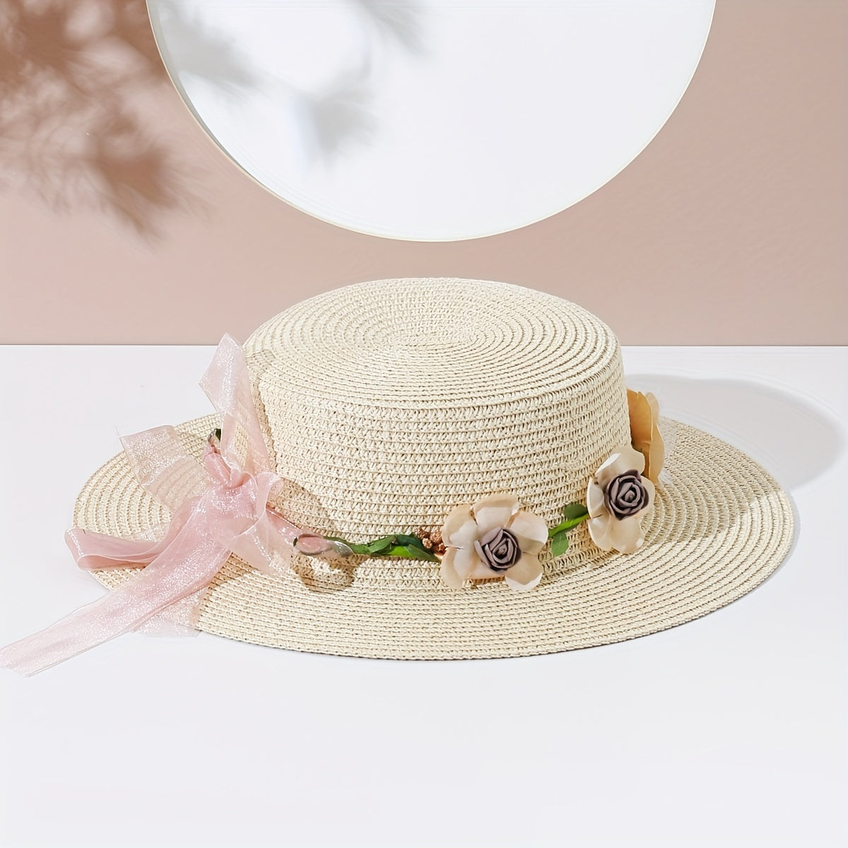 Garland Decor Sun Hat Flat Top Jazz Fedora Straw Cream Beach Hat
