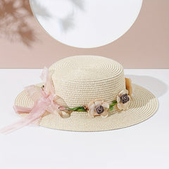 Garland Decor Sun Hat Flat Top Jazz Fedora Straw Cream Beach Hat