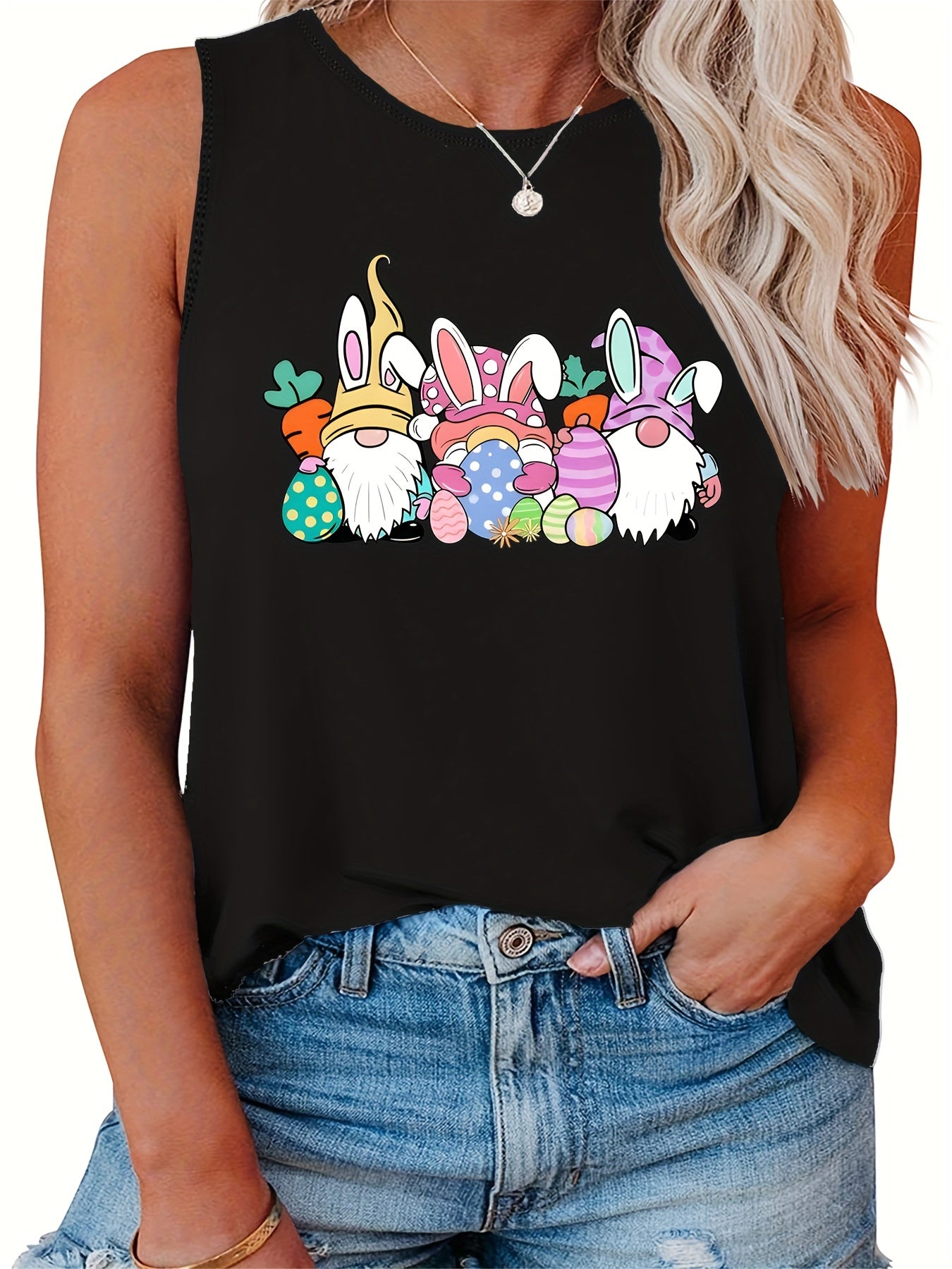 Easter Gnomes Print Plus Size Tank Top