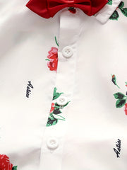 Boys Flower Cotton Shirt Tops Short Sleeves Button Down Casual