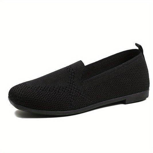 Women's Flying Woven Flat Shoes Square Toe Slip On Lightweight Walking Shoes