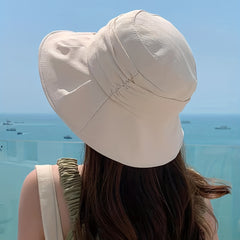 Ruched Solid Bucket Hat Wide Brim UV Protection Basin Hat Lightweight Foldable
