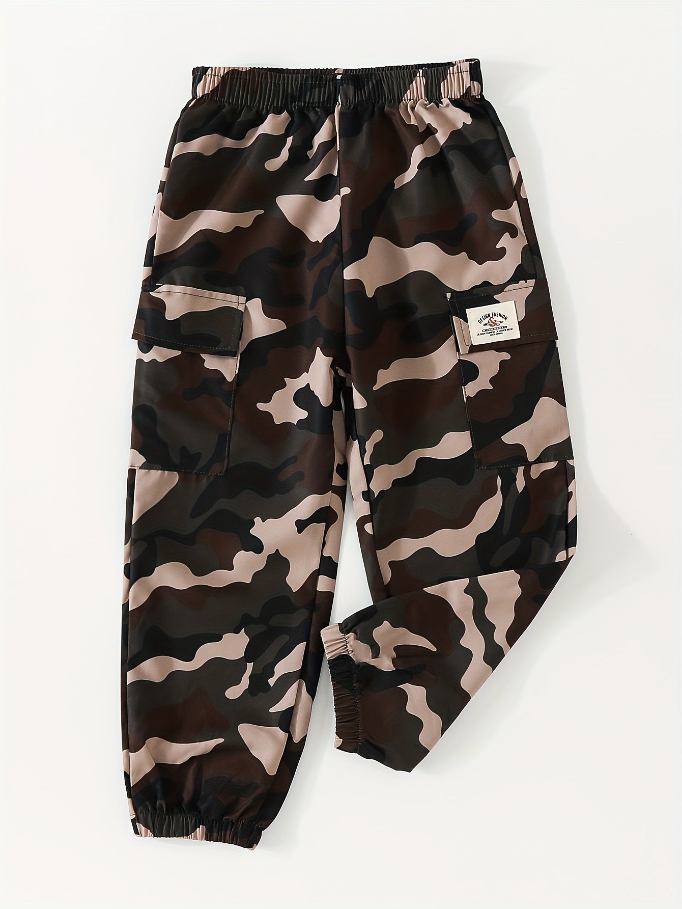 Boys Camo Cargo Pants Elastic Waist Joggers Kids Outdoor Bottoms