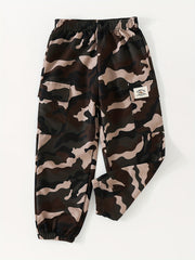 Boys Camo Cargo Pants Elastic Waist Joggers Kids Outdoor Bottoms