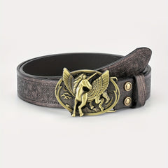 Men's Winged Horse Belt PU Floral Casual Jeans Western Cowboy Waist Strap