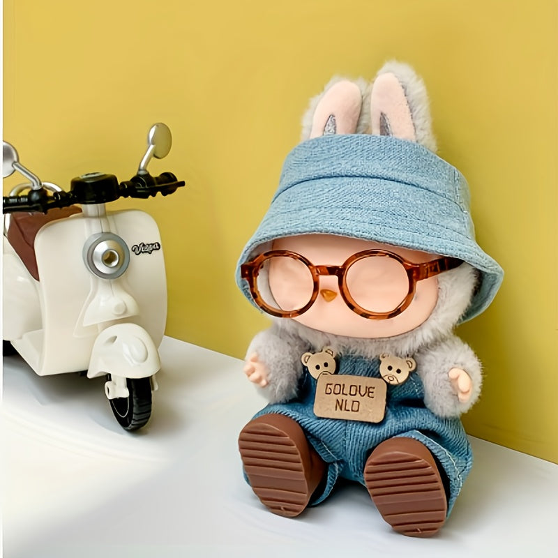 LABUBU Outfit Fisherman Hat Denim Overalls Glasses Shoes