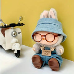 LABUBU Outfit Fisherman Hat Denim Overalls Glasses Shoes