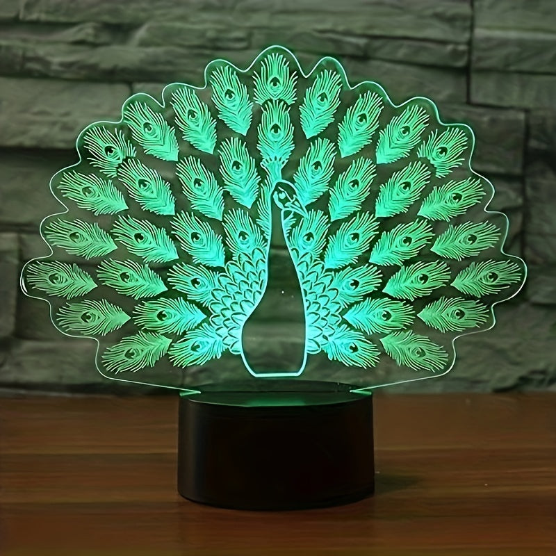 3D Peacock Night Light 16 Colors Changing Remote Control
