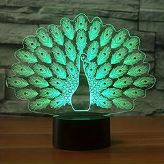 3D Peacock Night Light 16 Colors Changing Remote Control