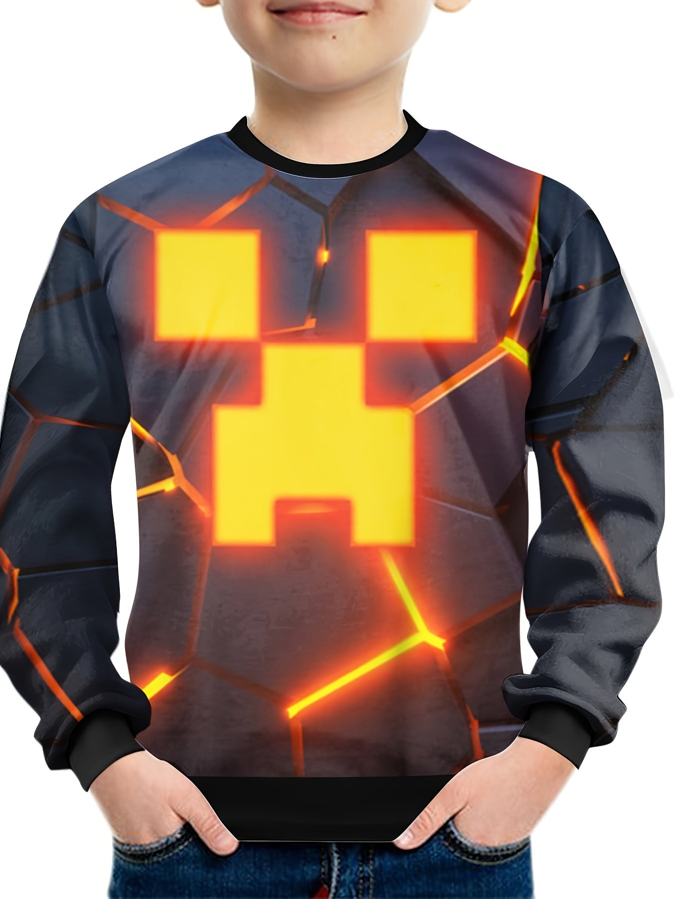 3D Pumpkin Face Print Kid's Sweatshirt Halloween Unisex Pullover