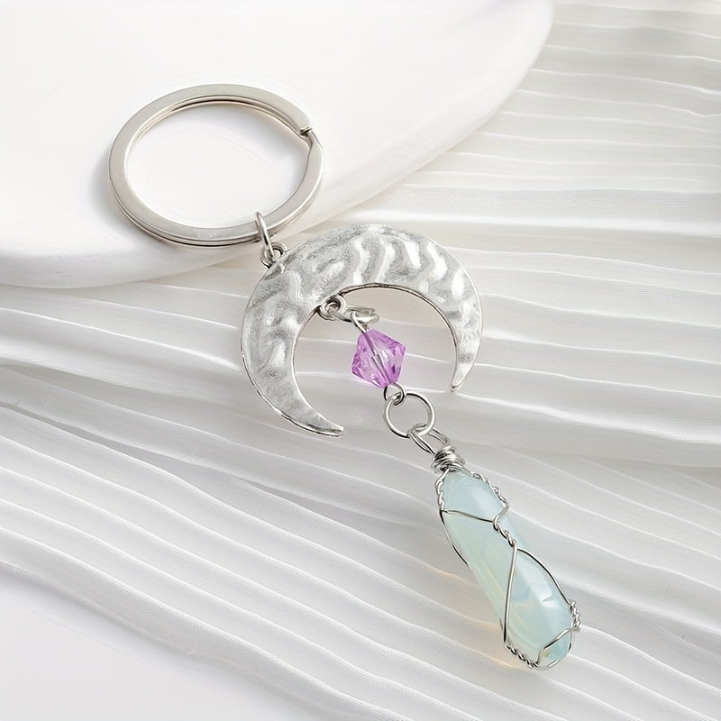 Crescent Moon & Crystal Keychain Romantic Key Ring Purse Bag Charm