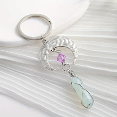 Crescent Moon & Crystal Keychain Romantic Key Ring Purse Bag Charm