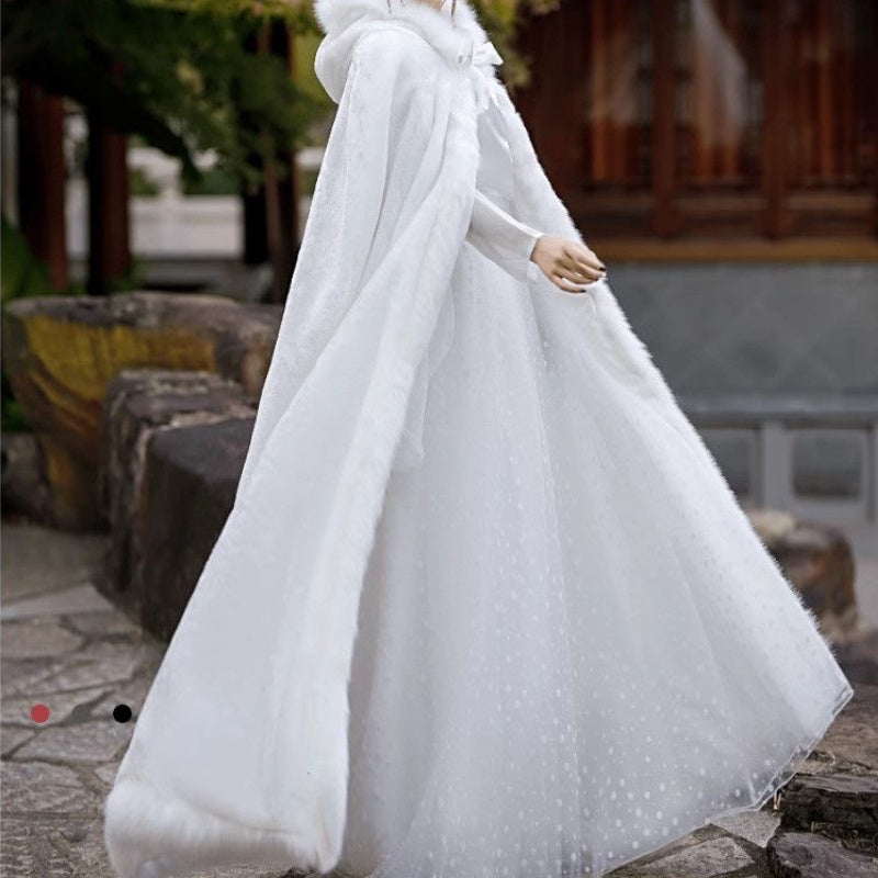 Floral Embroidered Bridal Cape Plush Warm Lightweight