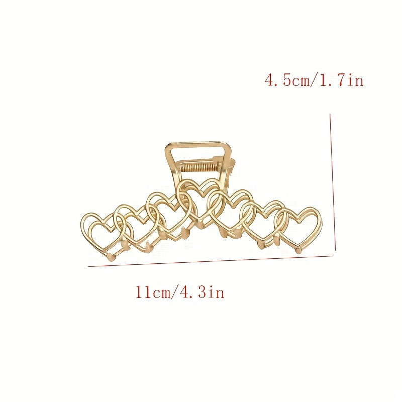 Golden Heart Shape Large Hair Claw for Women