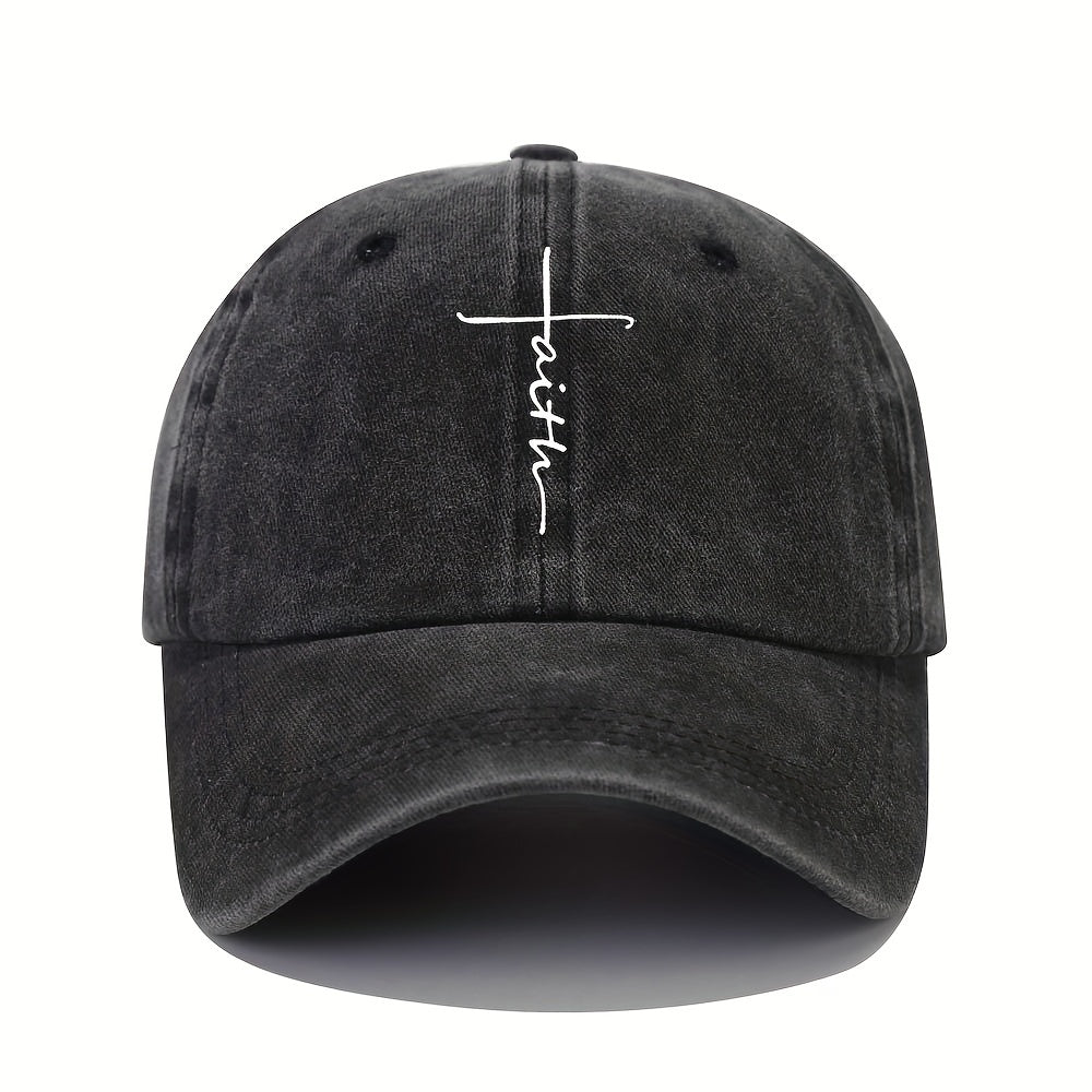 Vintage Distressed Baseball Cap With Faith Letter Sun Print