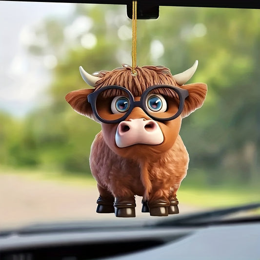 Highland Cow Car Pendant Christmas Tree Decoration Acrylic Flat Home Decoration