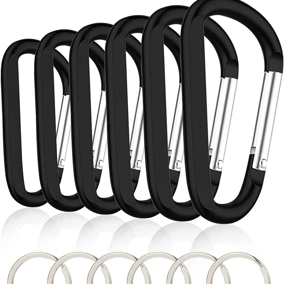 6pcs Carabiner Keychains with D Ring for Camping & Daily Use