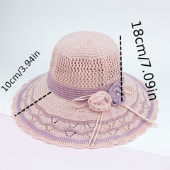 Knitted Bucket Hat Hollow Breathable Sunscreen Beach Hats Wide Brim