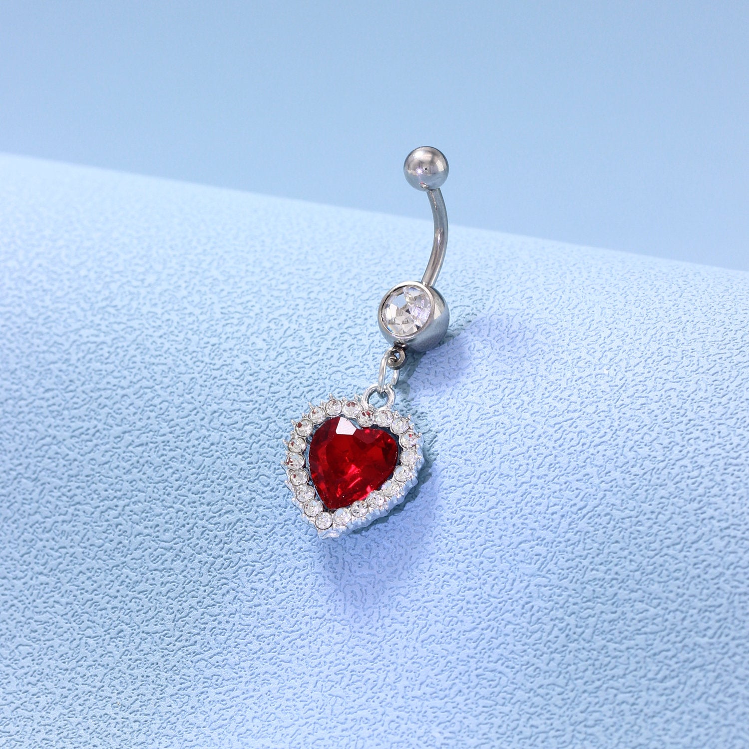 Heart Charm Belly Button Ring Stainless Steel Zircon Body Jewelry