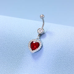 Heart Charm Belly Button Ring Stainless Steel Zircon Body Jewelry