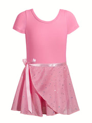 Girl's Ballet Leotards Sleeveless Dancing Suit With Sequin Exercise Skirt